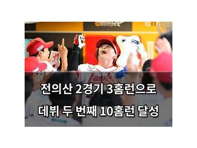 전의산 2경기 3홈런으로 데뷔 두 번째 10홈런 달성
