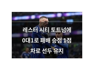 레스터 시티 토트넘에 0대1로 패배 승점 1점 차로 선두 유지