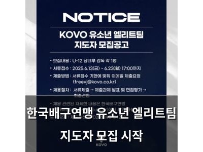 한국배구연맹 유소년 엘리트팀 지도자 모집 시작