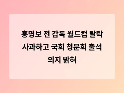 홍명보 전 감독 월드컵 탈락 사과와 국회 청문회 준비 밝혀